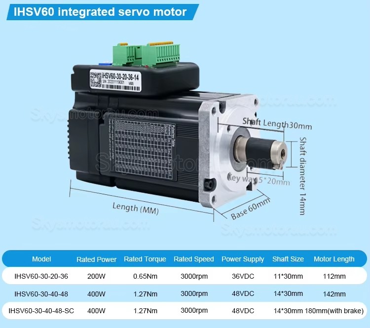 Nema 23 60mm 48V 400W Integrated AC Servo Motor JMC iHSV60-30-40-48-SC 1.27N.m 3000RPM with Brake